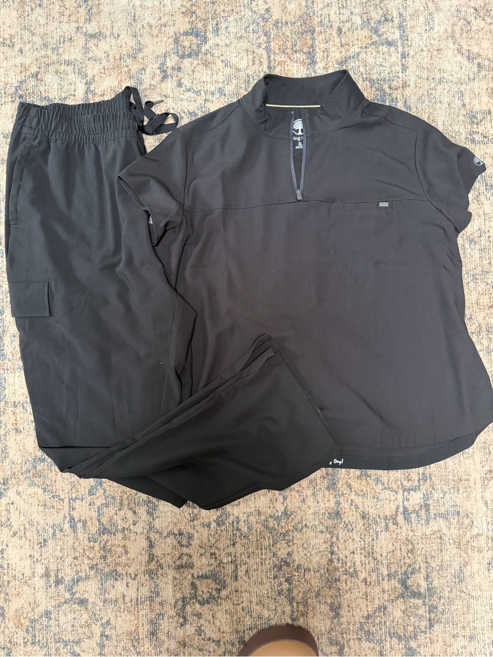 healing hands Black Straight-Leg Scrub Pants with Elastic Waist and Cargo Pocket